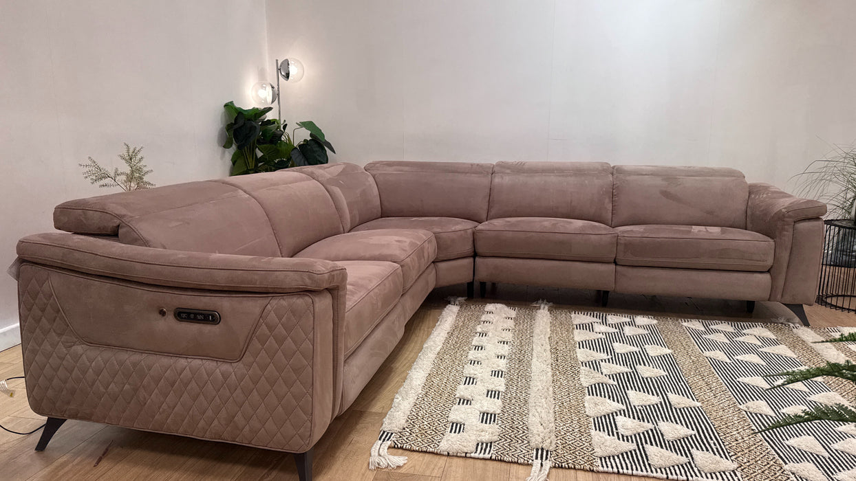 Sofology Ezra Fabric 3 Corner 3 Power Recliner/Headrest Heated Seats in Lifestyle Plush Nutmeg
