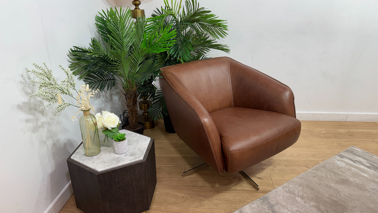 Sofology Adler Leather Swivel Chair in Relaxed Soft Brown