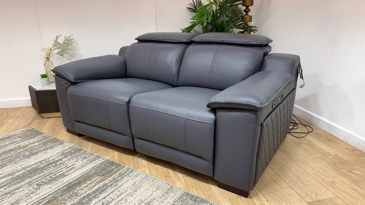 Sofology Benz Leather 2 Seater Power Recliner/Headrest Heated Seats in Trusty Sheen Lavender Grey