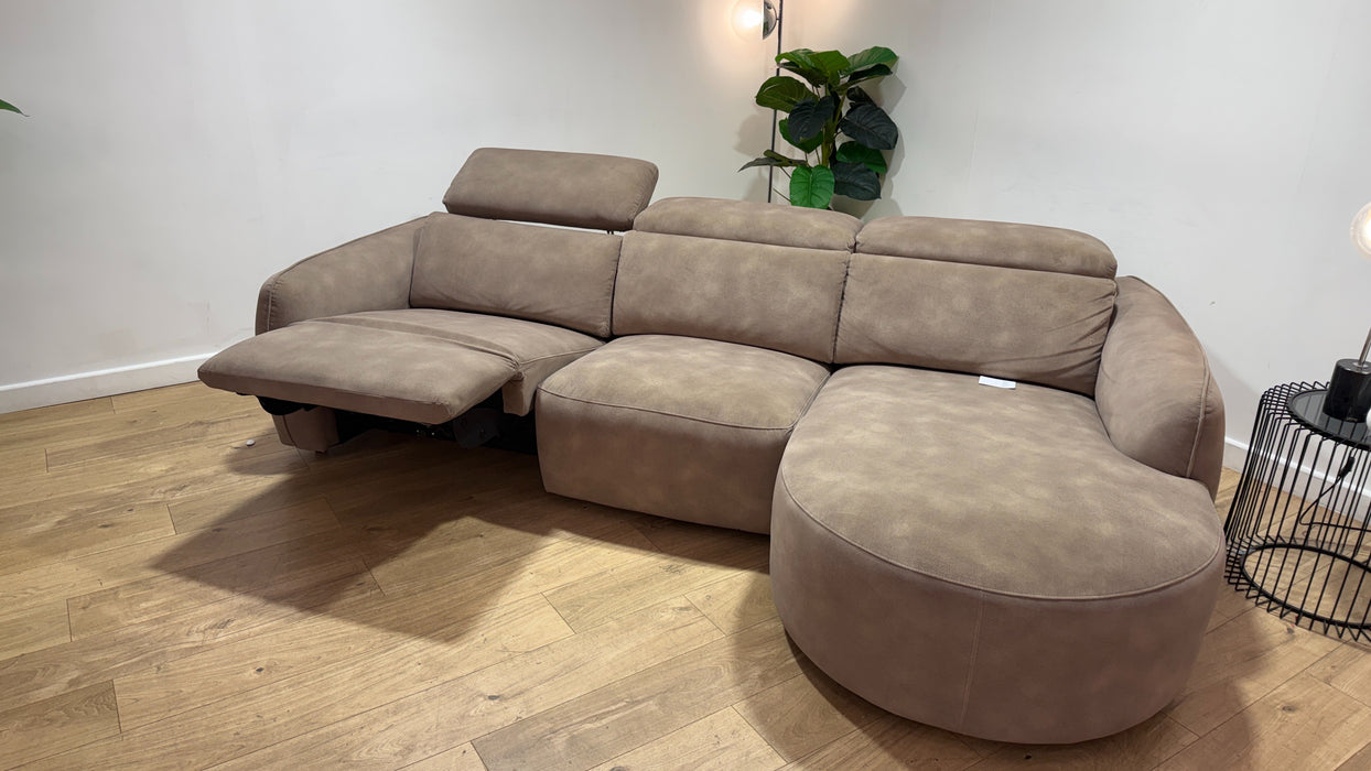 Sofology Serene Fabric 3 Seater Chaise Power Recliner/Headrest in Lifestyle Mottled Latte