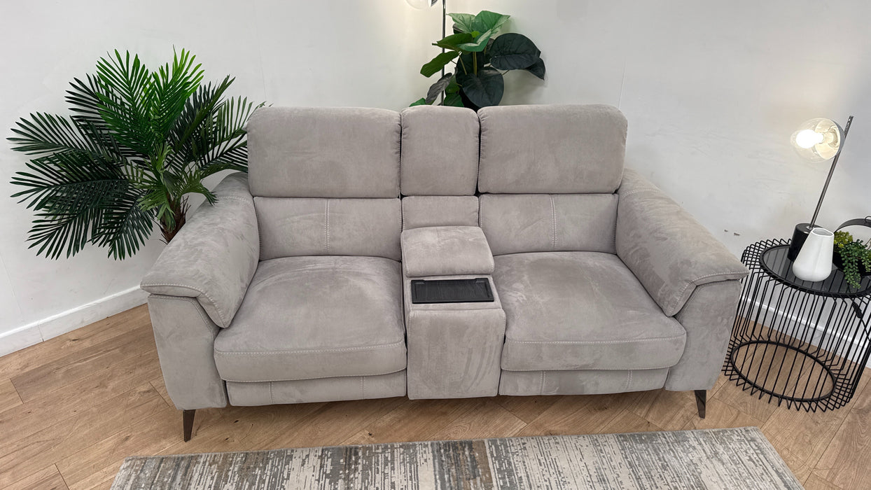 Sofology Illinois Fabric 2 Seater Console Power Recliner/Headrest in Lifestyle Textured Grey