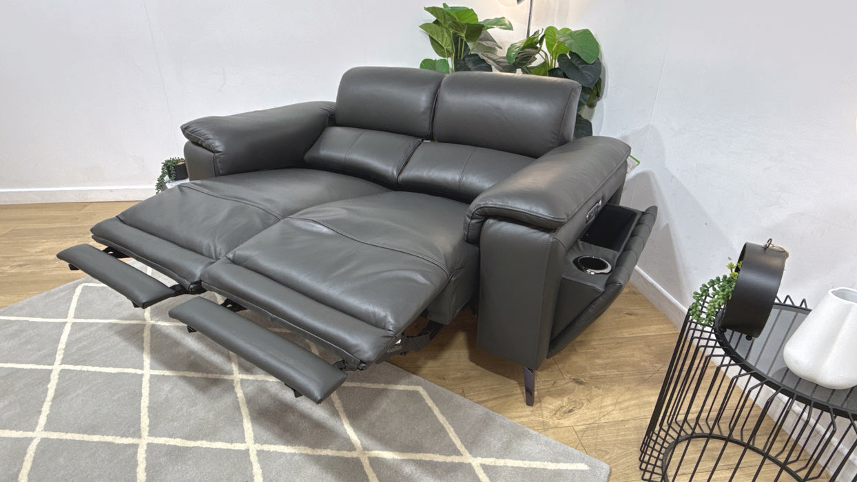 Sofology Fratelli Leather 2 Seater Power Recliner/Headrest in Trusty Embossed Charcoal