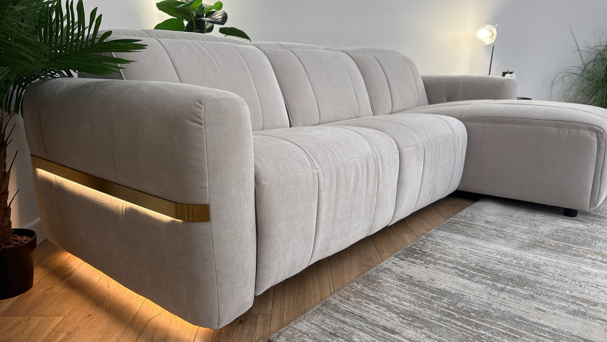 Sofology Lumiere Fabric Chaise 4 Seater Power Recliner/Headrest in Relaxed Chenille Cotton