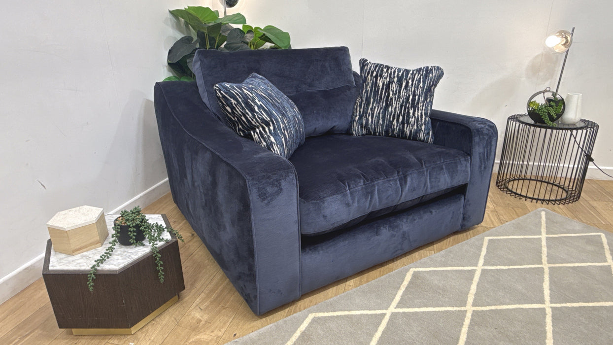 Sofology Bellagio Fabric Loveseat Reversible Extra Flex Interior in Luxury Deep Pile Chenille Denim Mix