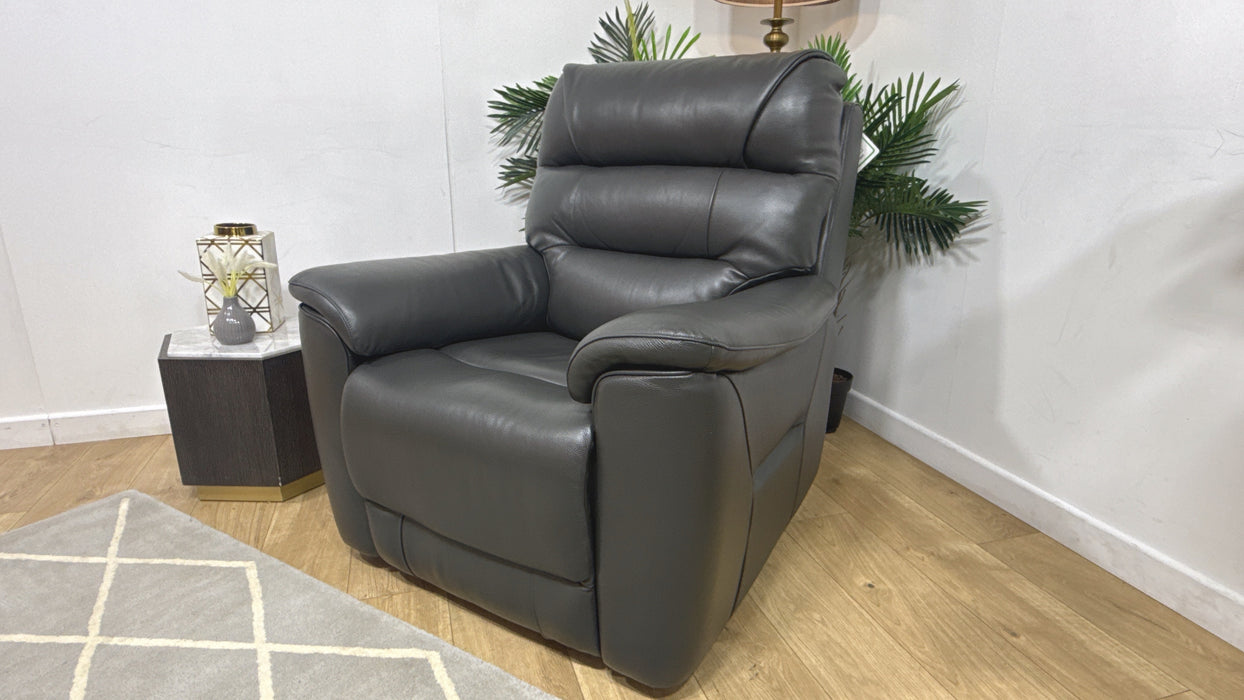 Sofology Cleveland Leather Chair Power Recliner in Trusty Embossed Charcoal