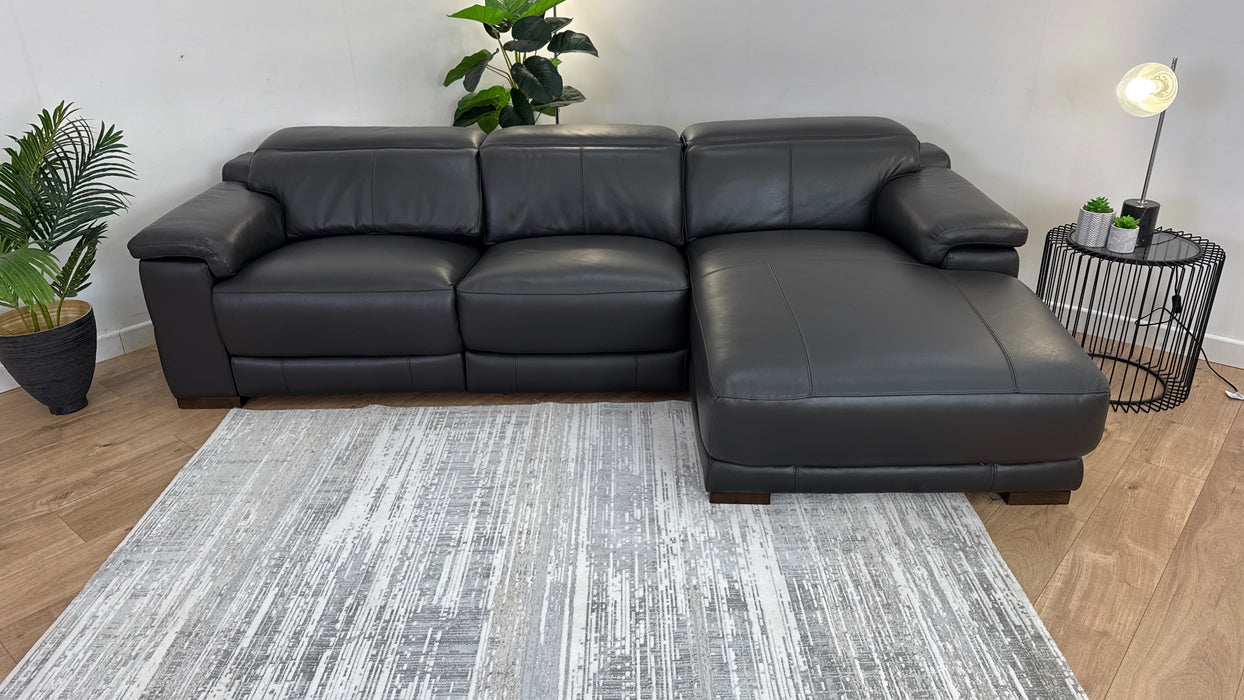 Laurence 3 Seater Chaise - Leather Power Reclining Sofa - Charcoal