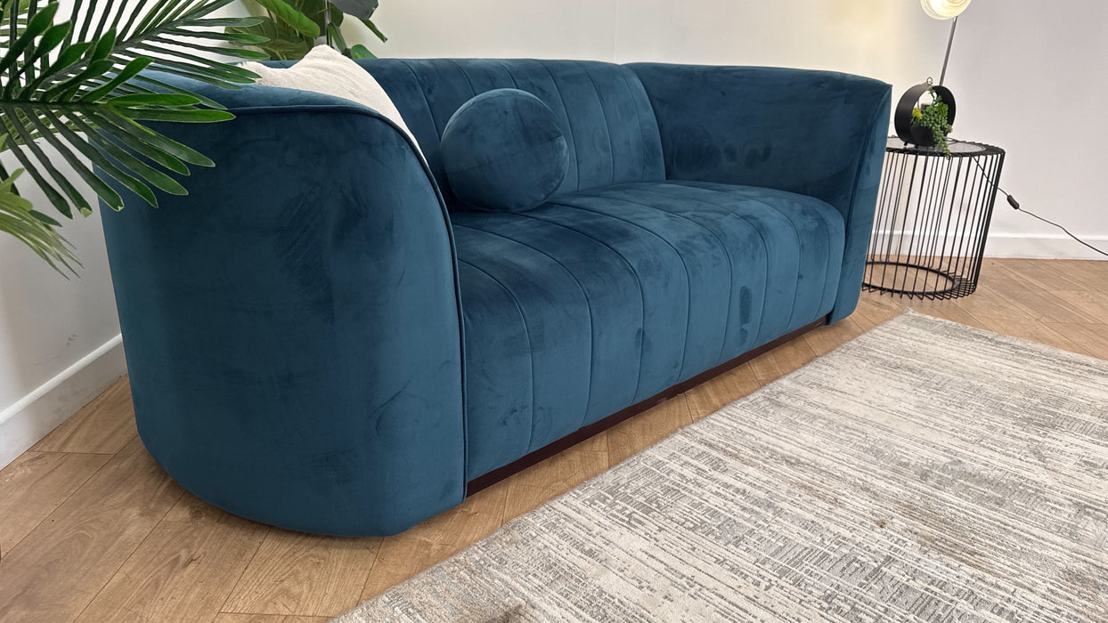 Sofology The Fitzrovia Fabric 2 Seater in Matt Velvet Navy With Dark Wood Trim