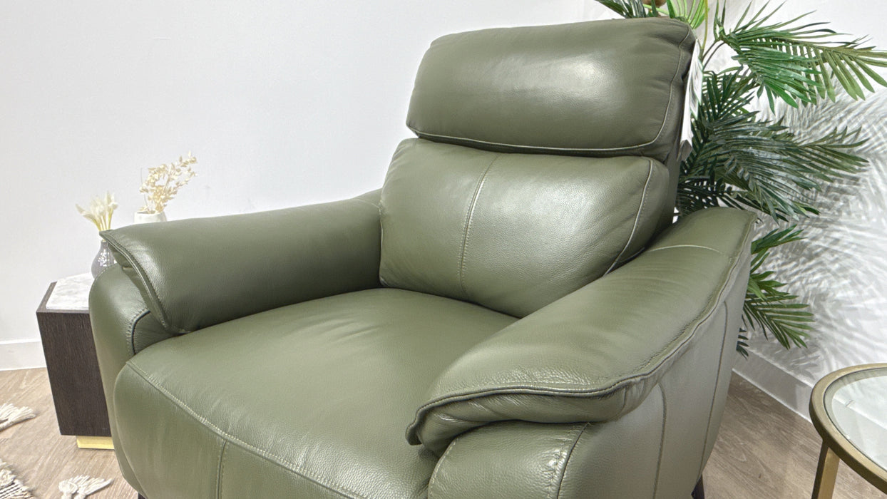 Sofology Arlo Leather Power Recliner + Power Headrest in Dark Olive