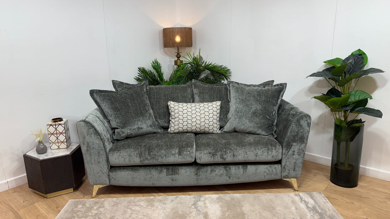 Sofology Luella Fabric 3 Seater Gold Buttons in Luxe Chenille Alpine Green Mix