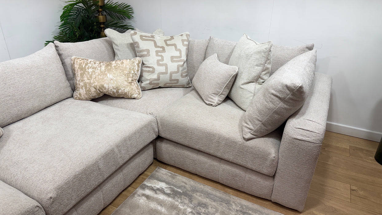 Sofology Westwood Fabric 3 Corner 1 Gold Trim in Soft Boucle Blush Mix