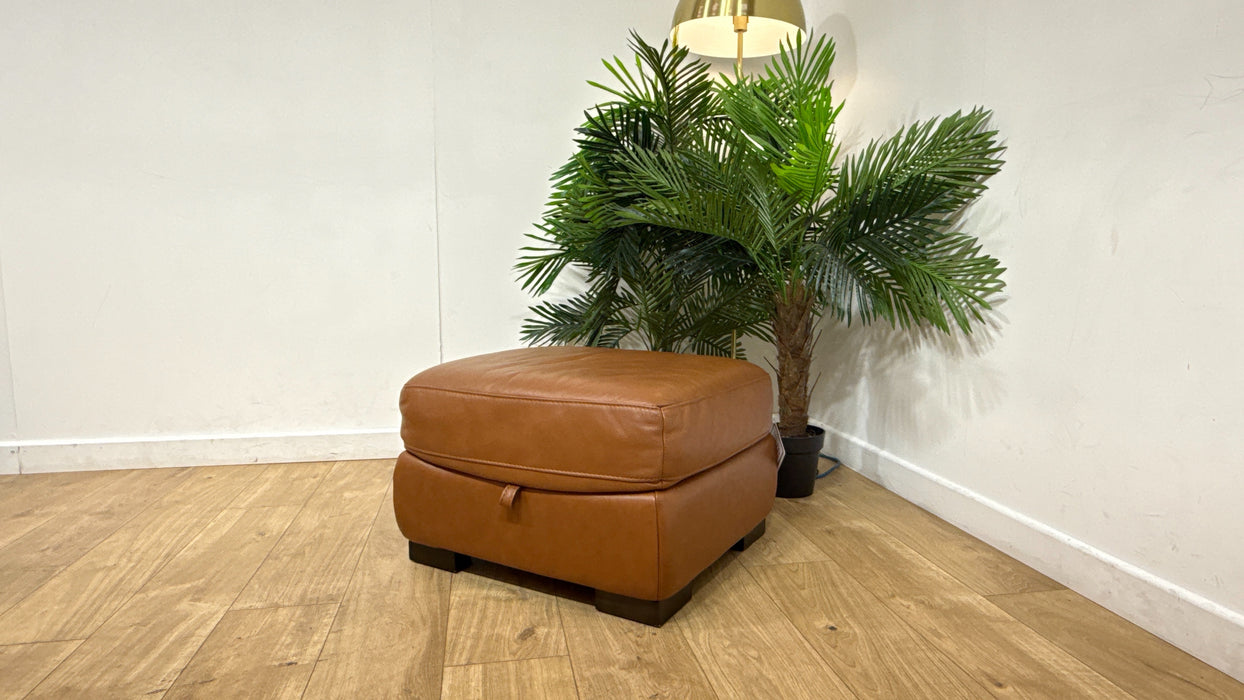 Sofology Laurence Leather Storage Footstool in Relaxed Embossed Cognac