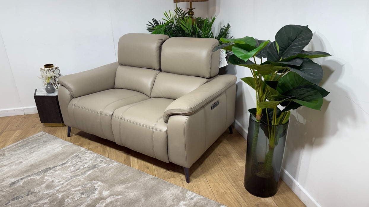 Sofology Bailey Leather 2 Seater Power Recliner/Headrest in Trusty Embossed Stone