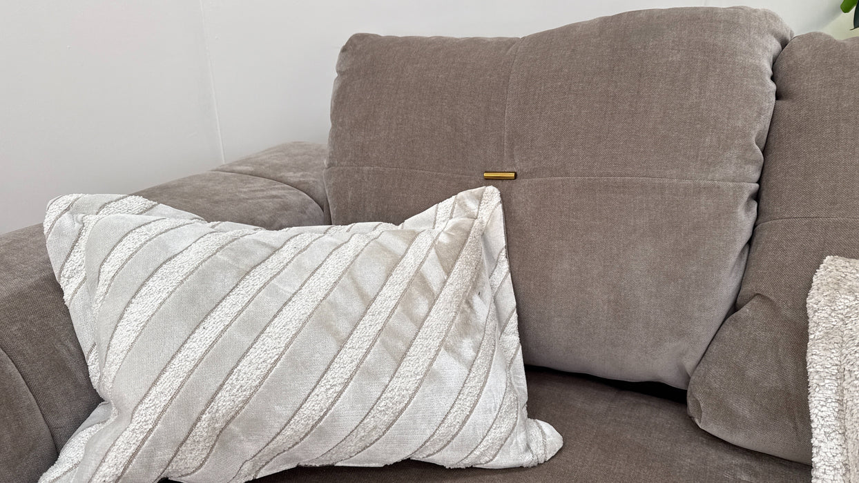 Sofology The Oscar Fabric 4 Seater Gold Trim in Fine Textured Chenille Stone