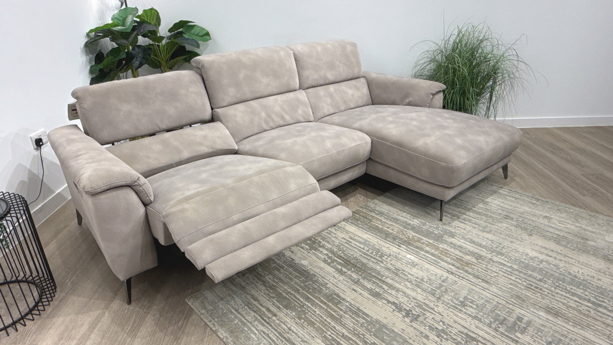 Sofology Illinois Fabric 3 Seater Chaise Power Recliner/Headrest Heated Seats in Lifestyle Mottled Marble
