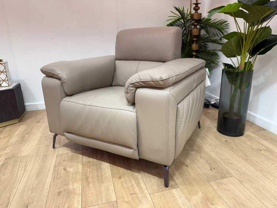 Sofology Fratelli Leather Chair Power Recliner/Headrest in Trusty Embossed Stone