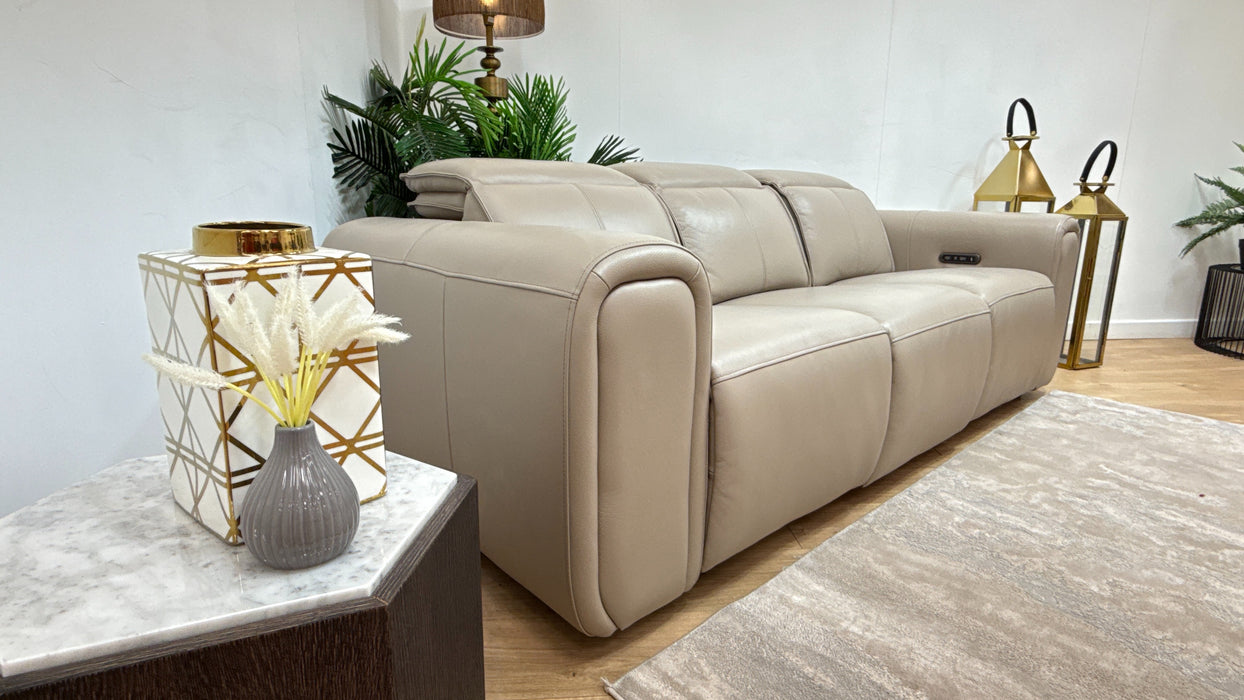 Sofology Premiere Leather 3 Seater Power Recliner/Headrest in Trusty Embossed Stone