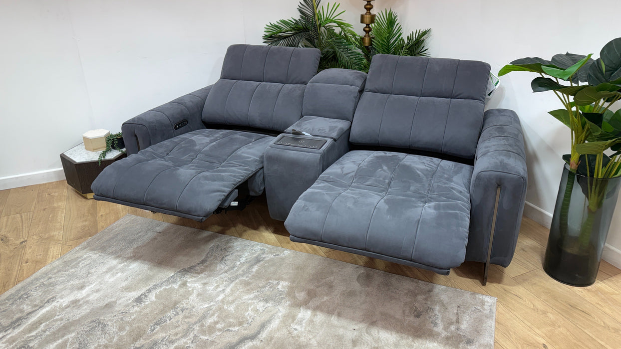 Sofology Paramount Leather 2.5 Seater Console Power Recliner/Headrest Heated Seats Speakers in Trusty Embossed Charcoal