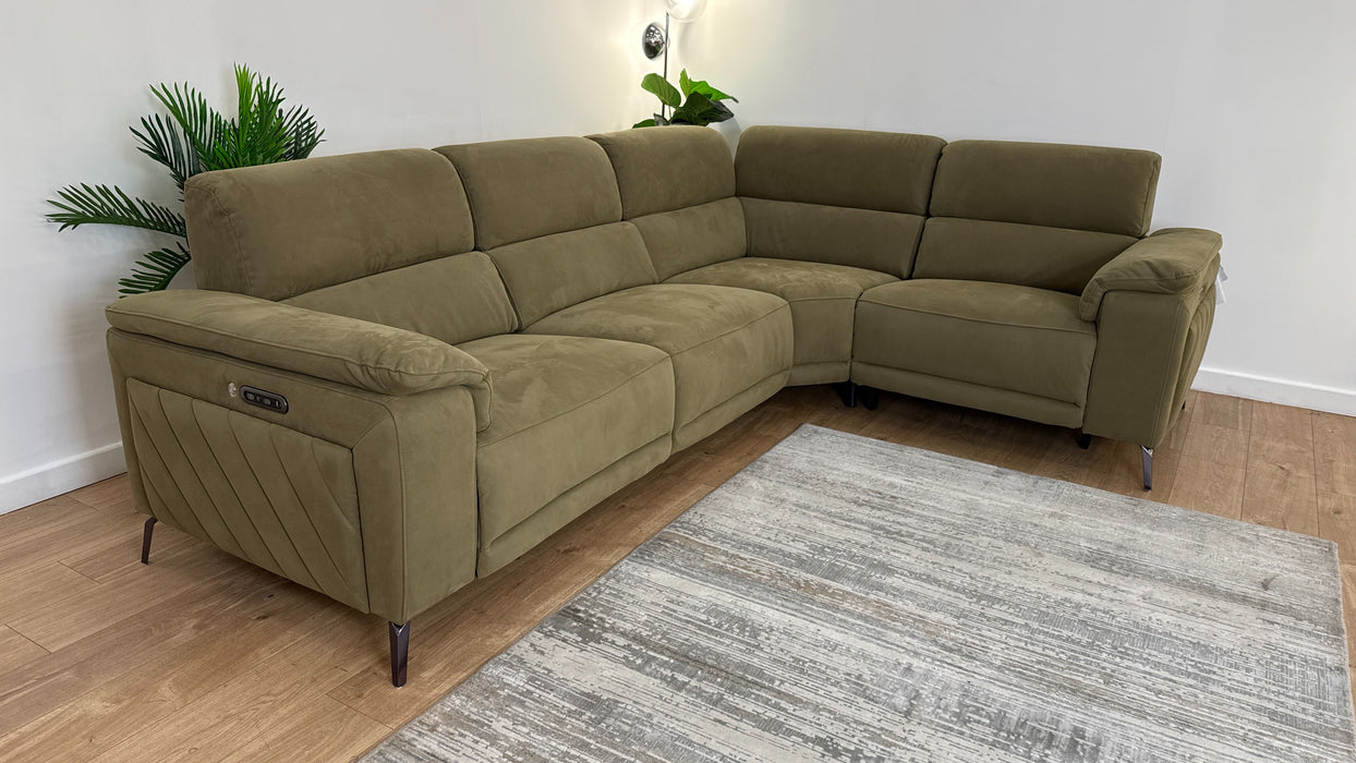 Sofology The Fratelli Fabric 3 Corner 1.5 Seater Power Recliner/Headrest in Lifestyle Nubuck Feel Moss
