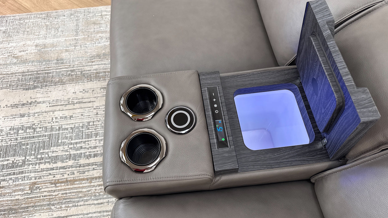 Sofology The Premiere 2.5 Seater Recliner Sofa Console in Trusty Embossed Leather Grey