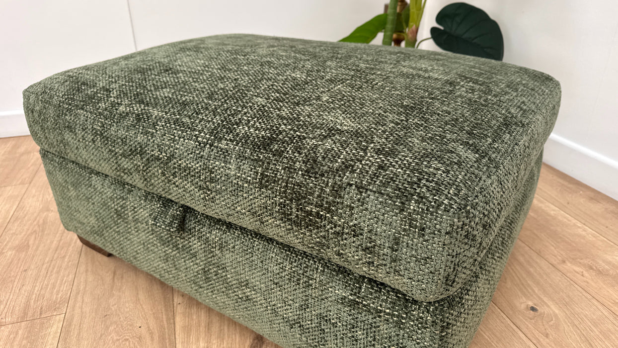 Sofology Tallulah Fabric Storage Footstool in Basketweave Chenille Forest Green