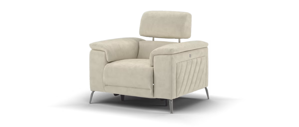 Sofology Fratelli Fabric Chair Power Recliner/Headrest in Lifestyle Nubuck Feel Stone