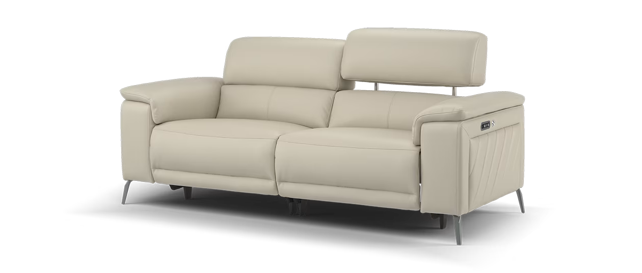Sofology Fratelli Leather 2.5 Seater Power Recliner/Headrest in Trusty Embossed Stone