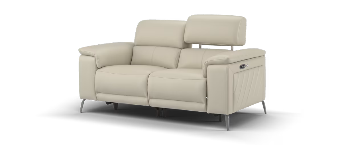 Sofology Fratelli Leather 2 Seater Power Recliner/Headrest in Trusty Embossed Stone
