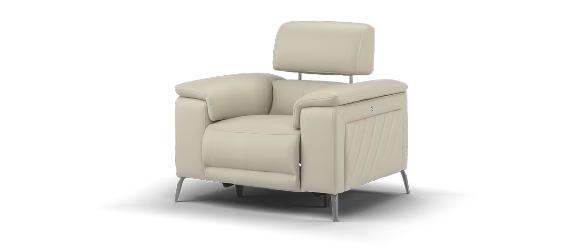 Sofology Fratelli Leather Chair Power Recliner/Headrest in Trusty Embossed Stone