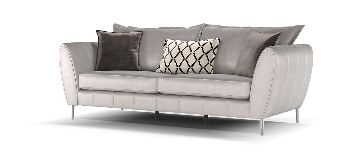 Sofology Gabrielle Fabric 4 Seater Chrome Trim in Plush Pebble/Alexa Truffle