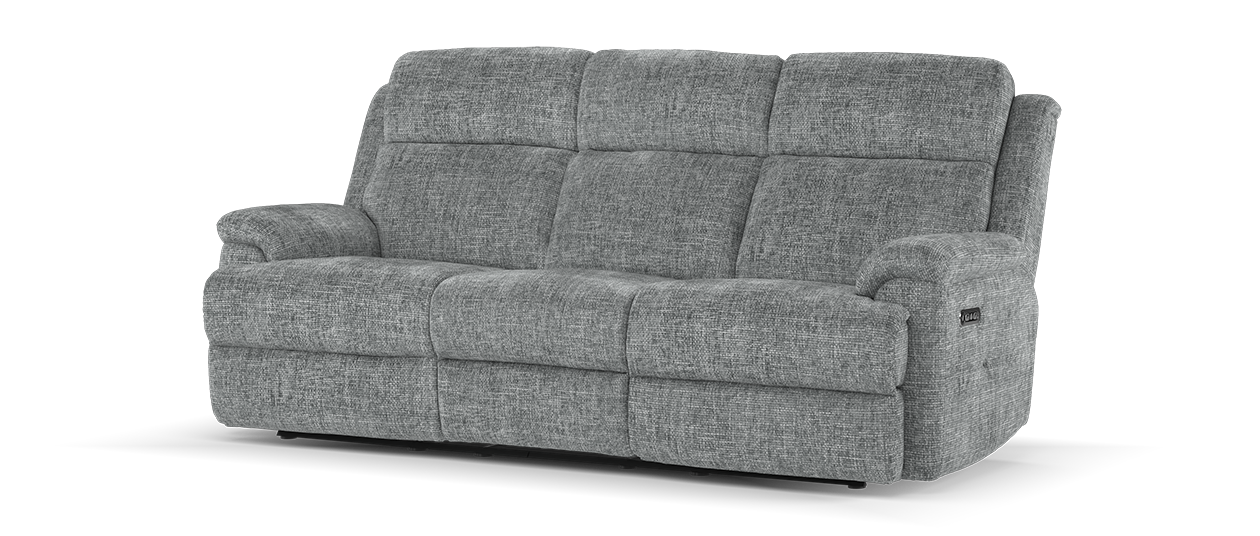 Sofology Gracie Fabric 3 Seater Power Recliner/Headrest in Hopsack Chenille Platinum