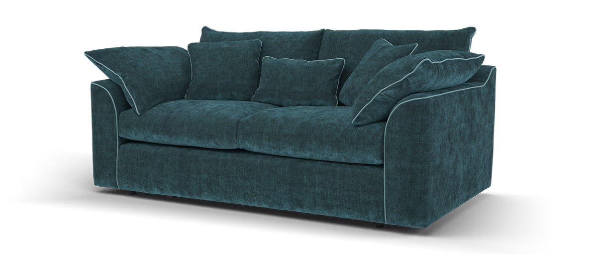 Sofology Georgio Fabric 3 Seater Feather Flex Seats in Luxe Chenille Teal Mix
