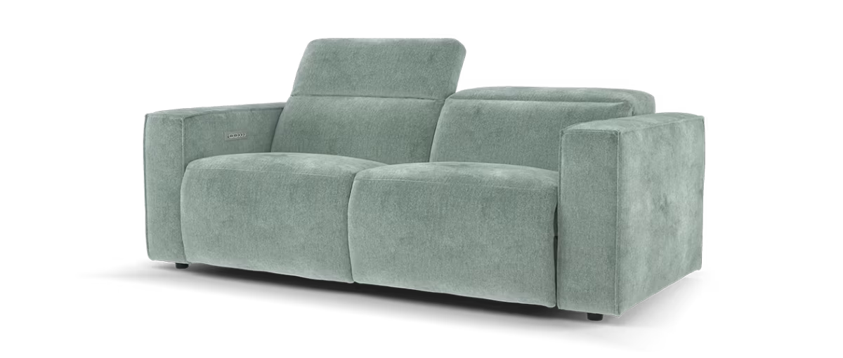 Sofology Horizon Fabric 2.5 Seater Power Recliner/Headrest in Textured Chenille Seafoam