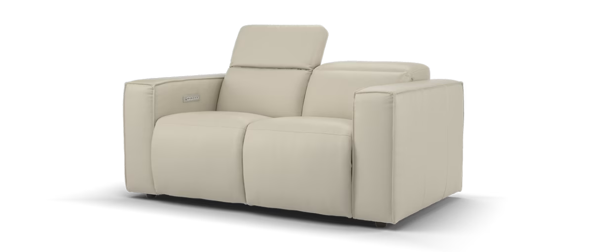 Sofology Horizon Leather 2 Seater Power Recliner/Headrest in Trusty Embossed Stone