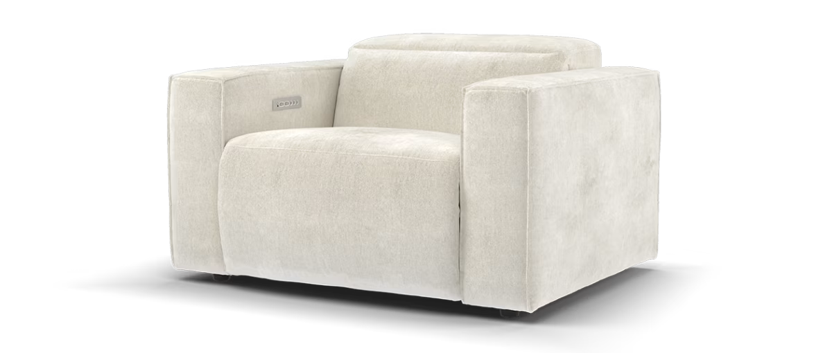 Sofology Horizon Leather Loveseat Power Recliner/Headrest in Textured Chenille Stone