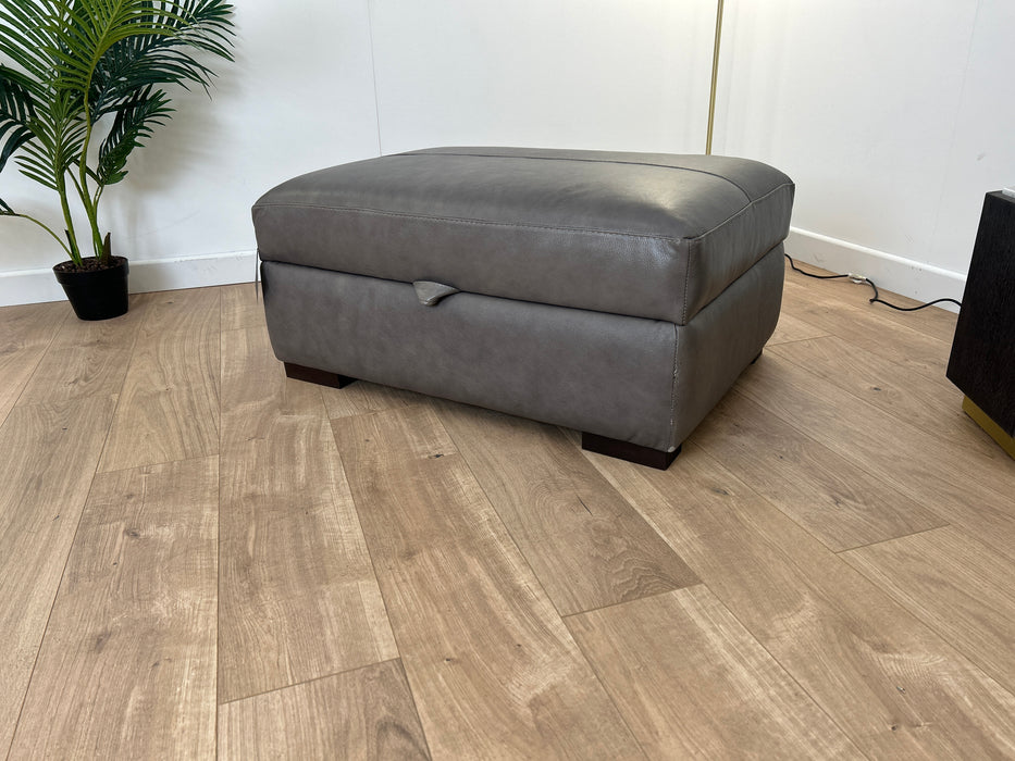 Mazzini Leather Storage Footstool - Dakota Grey