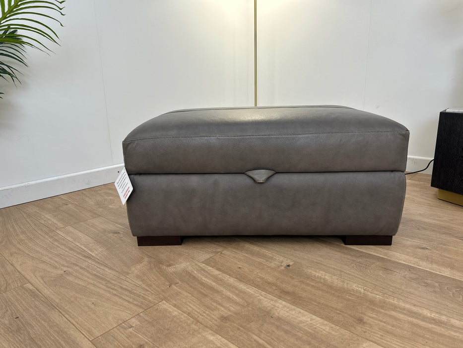 Mazzini Leather Storage Footstool - Dakota Grey