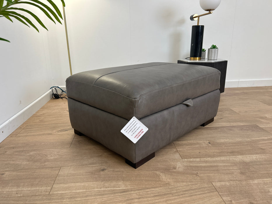 Mazzini Leather Storage Footstool - Dakota Grey