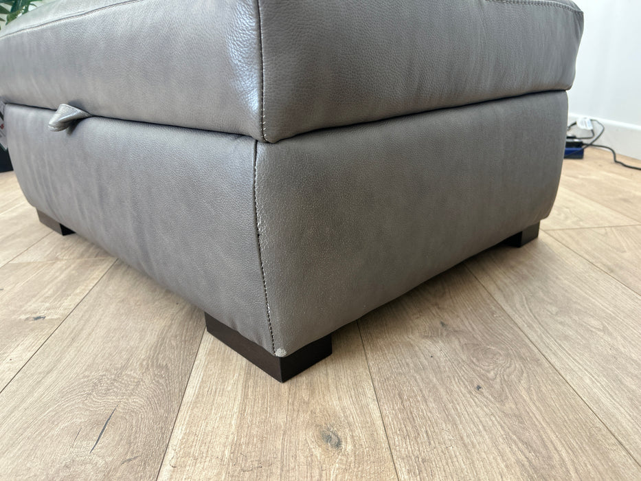 Mazzini Leather Storage Footstool - Dakota Grey