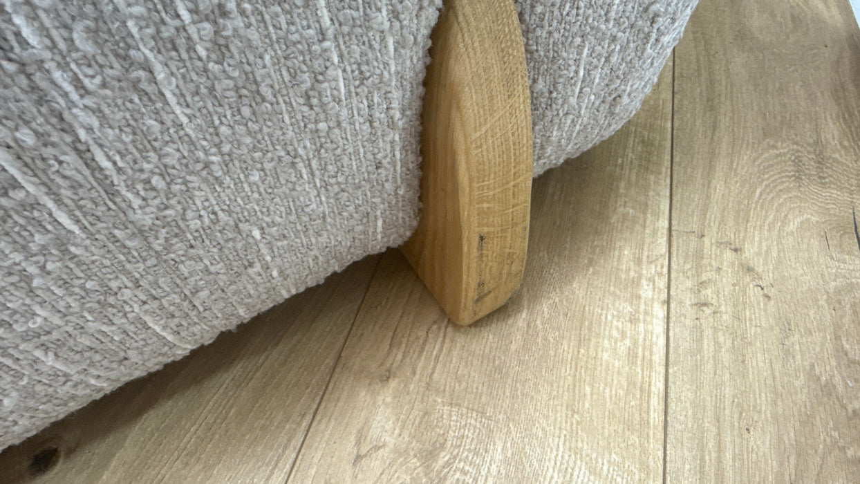 Sofology Marble Arch Fabric Designer Footstool with Light Wood Trim in Chunky Flecked Boucle Stone