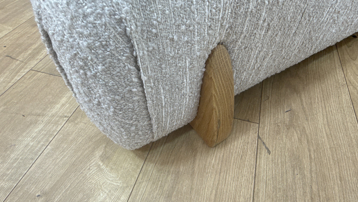 Sofology Marble Arch Fabric Designer Footstool with Light Wood Trim in Chunky Flecked Boucle Stone