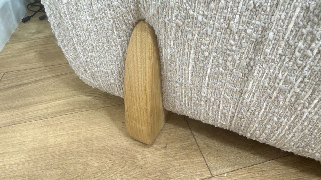 Sofology Marble Arch Fabric Designer Footstool with Light Wood Trim in Chunky Flecked Boucle Stone