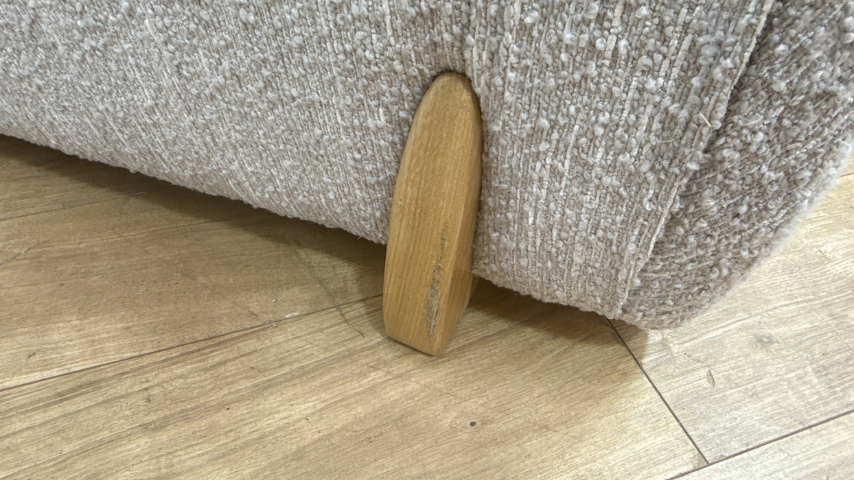 Sofology Marble Arch Fabric Designer Footstool with Light Wood Trim in Chunky Flecked Boucle Stone