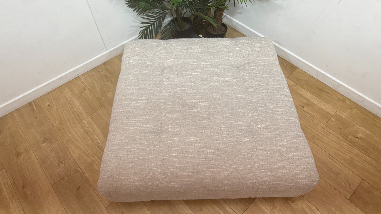 Sofology Marble Arch Fabric Designer Footstool with Light Wood Trim in Chunky Flecked Boucle Stone
