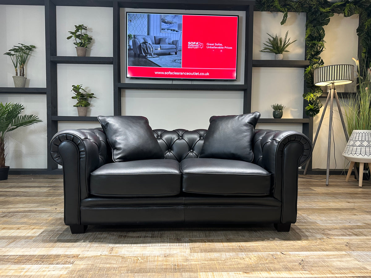 Oxford 2 Seat Leather Sofa Black (BH) — The Sofa Clearance Outlet
