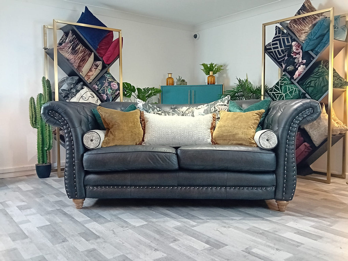 Persia 3 Seat Leather Sofa Charcoal — The Sofa Clearance Outlet