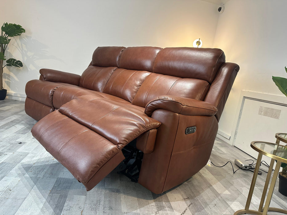 Gracy Leather 3 Seater - Leather Power Reclining Sofa - Butterscotch