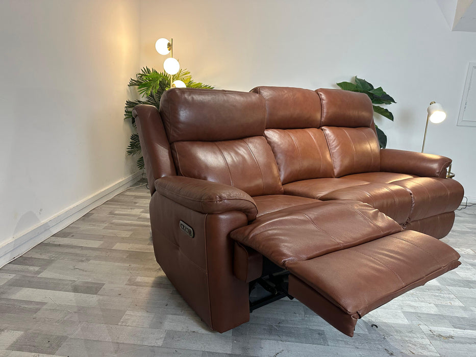 Gracy Leather 3 Seater - Leather Power Reclining Sofa - Butterscotch