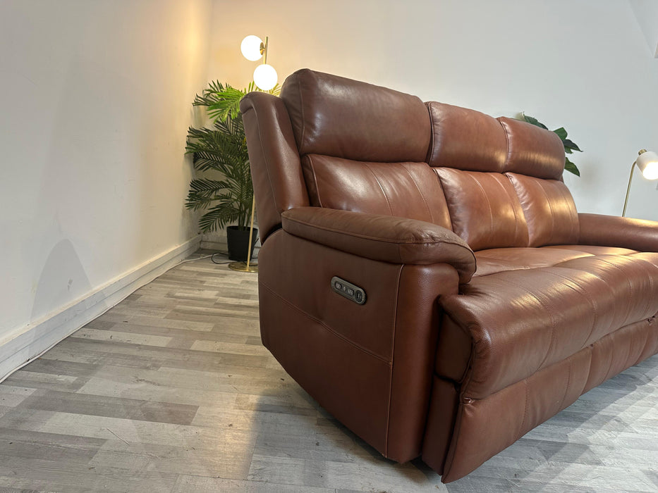 Gracy Leather 3 Seater - Leather Power Reclining Sofa - Butterscotch