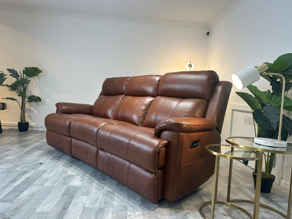 Gracy Leather 3 Seater - Leather Power Reclining Sofa - Butterscotch