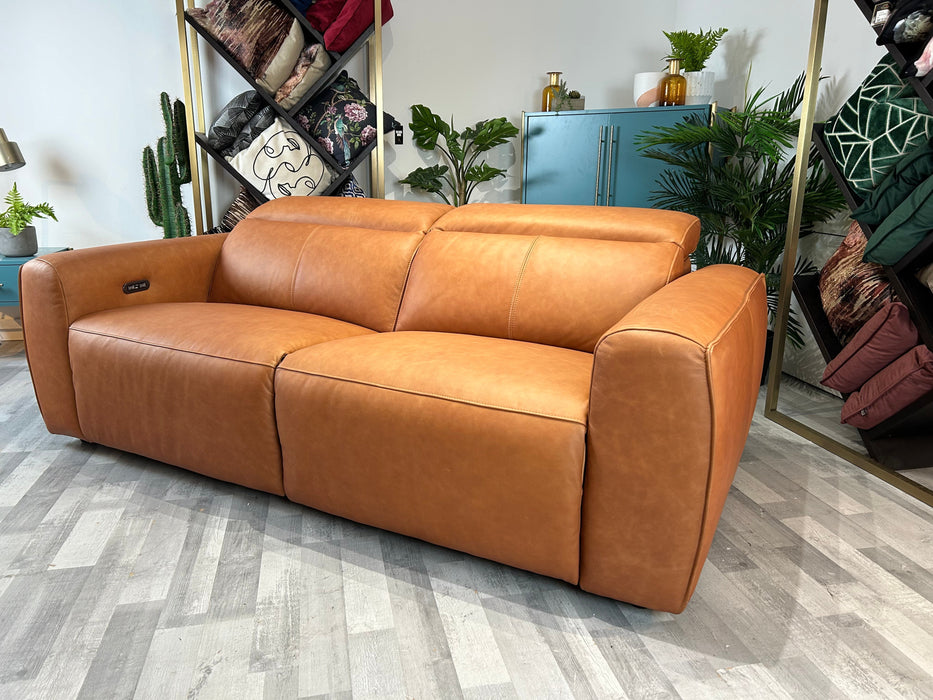 Bohemia 3 Seater - Leather Power Recliner Power Headrest Sofa - Relaxed Matt Leather Tan